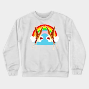 Two birds playing in the rainbow Crewneck Sweatshirt